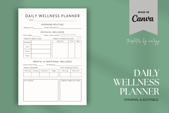 Minimal Daily Wellness Planner Template